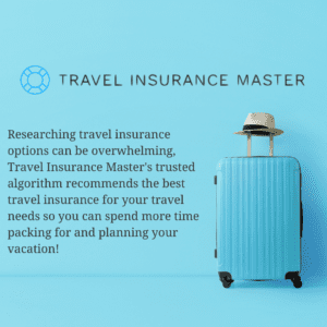 Travel Insurance Masters add why you need travel insurance picture of suitcase with hat on top like a little person