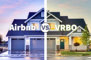 picture of two homes and words airbnb vs vrbo