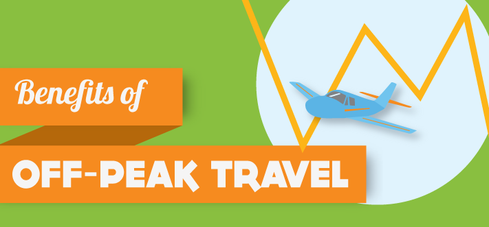 picture a cartoon plane with the words benefits of off peak travel