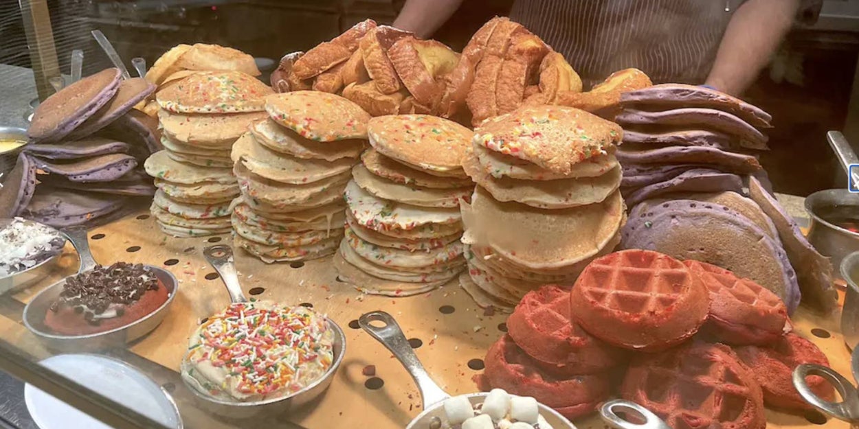 Breakfast buffet waffles, pancakes, sprinkles all the good stuff mm mmm family all inclusive resorts in the caribbean