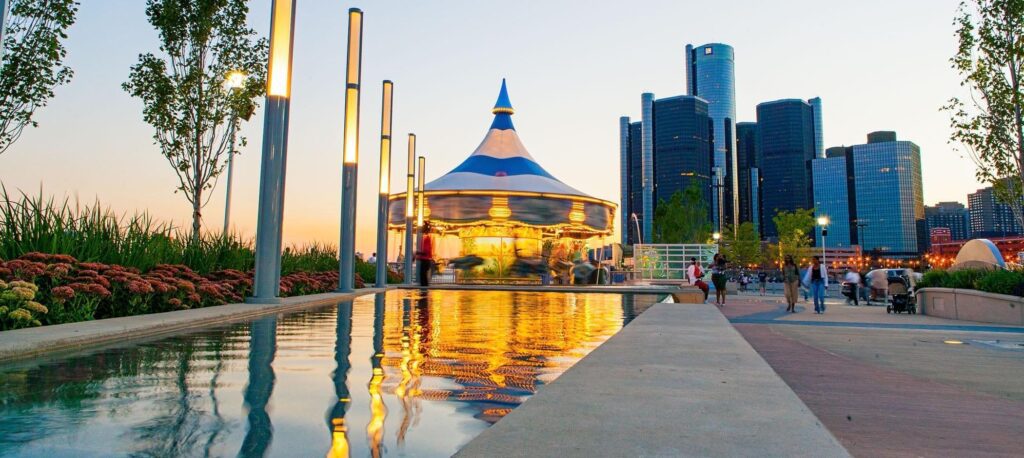 Riverwalk fountain carousel Renaissance Center weekend getaway