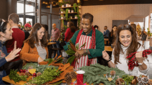 community Christmas event, making christmas wreaths